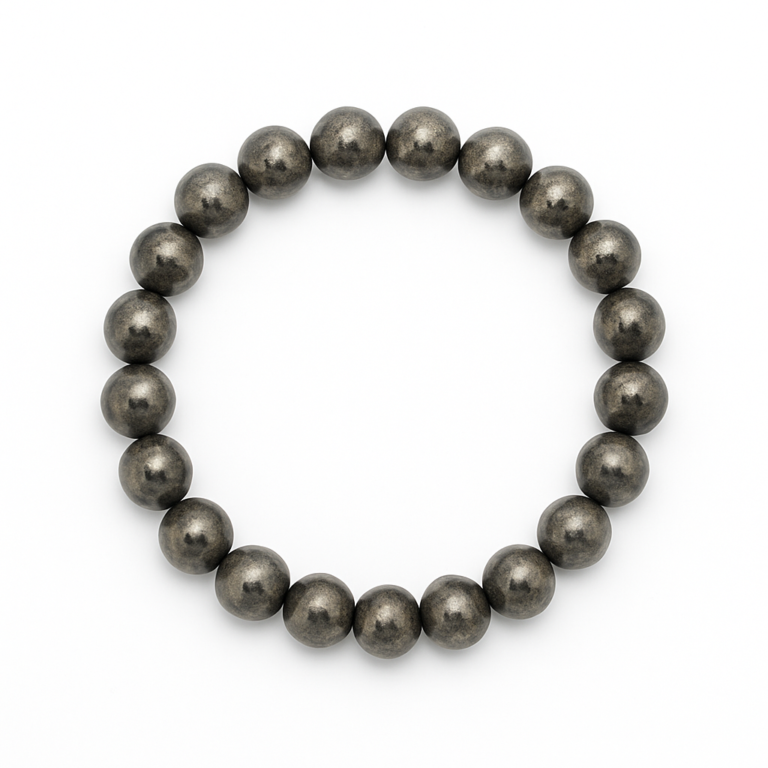 pyrite bracelet for confidence, willpower, prosperity and grounding, 8 mm natural pyrite beads on elastic string, unisex crystal bracelet